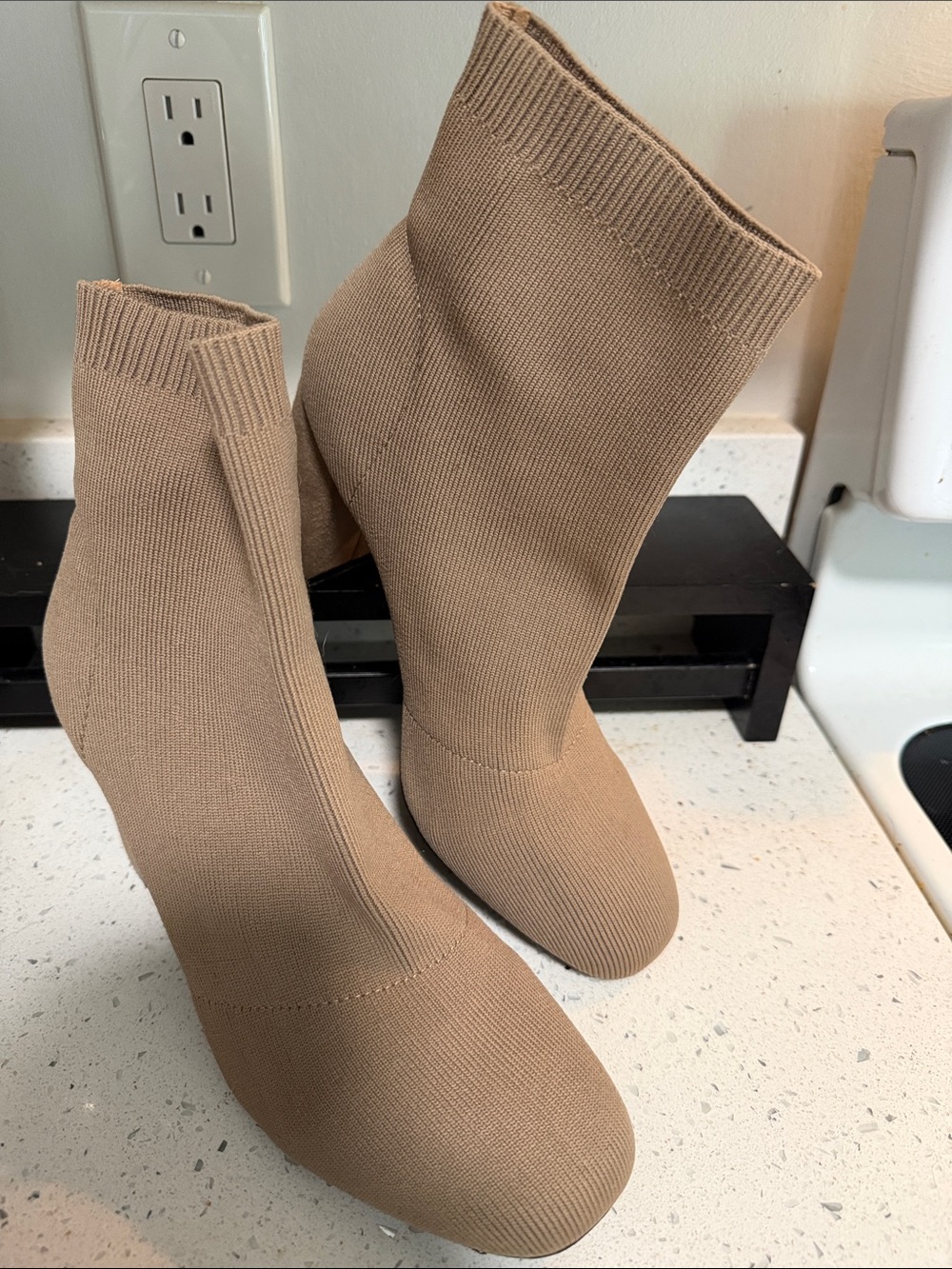 MIA Tan Knit Sock Ankle Booties